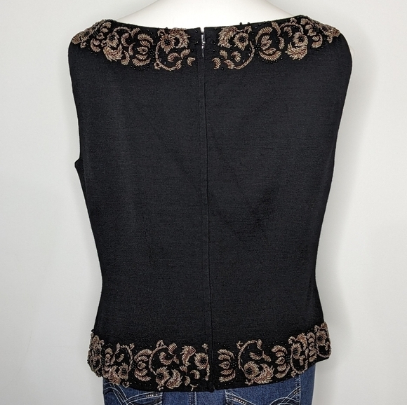 Vintage Banff black brown beaded wool sleeveless blouse 18 - Picture 6 of 9